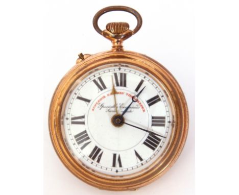 Last quarter of 19th/first quarter of 20th century pocket watch of railway interest, the open face with blued steel hands and