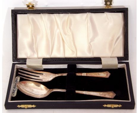 Cased hallmarked silver christening spoon and fork, Birmingham 1974 and 1977, maker's mark Angora Silver Plate Co Ltd   