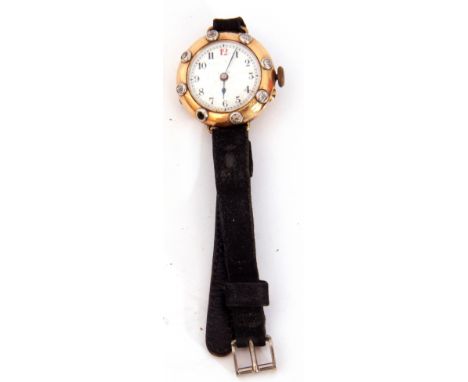Ladies first quarter of 20th century 15ct hallmarked gold cased wrist watch with blued steel hands to a white enamelled dial 