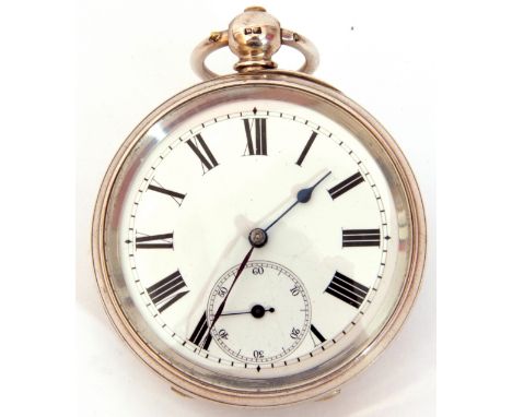 Third quarter of 19th century hallmarked silver cased pocket watch with key wind, having blued steel hands to a white enamel 