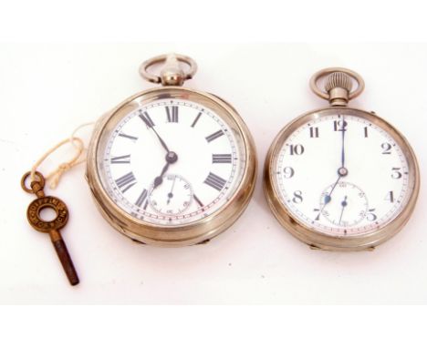 Last quarter of 19th/first quarter of 20th century gent's nickel cased pocket watch with blued steel hands to a white enamell