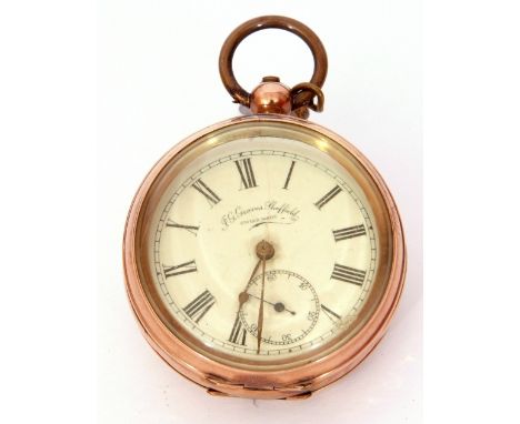 Last quarter of 19th/first quarter of 20th century Continental yellow metal cased pocket watch with gold hands to a white ena