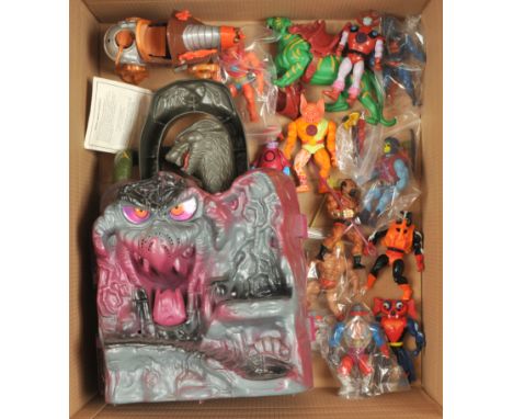 Mattel Masters of the Universe loose action figures, playset, and others, to include Snake Mountain, Stridor, He-Man, Beast M