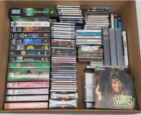 Quantity of Doctor Who media to include VHS cassettes, audio books, CDs and cassettes, unchecked for completeness and correct