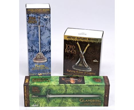 United Cutlery The Lord of the Rings miniature swords x3, to include 1/3 scale Fighting Knives of Legolas, 1/5 scale Glamdrin