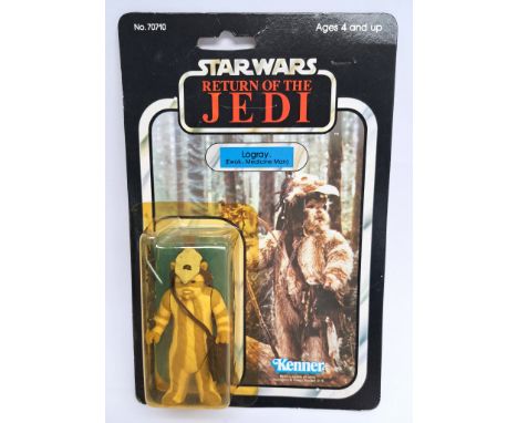 Kenner Star Wars Logray (Ewok Medicine Man) 77A Yellow Bubble, card has mild scratches. Overall condition fair to good 