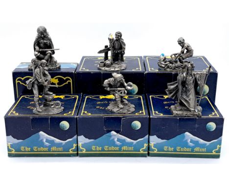 Tudor Mint Myth &amp; Magic Lord of the Rings pewter statues x6, to include 5038 Gollum II, 5039 Bilbo Baggins II, 5041 Frodo