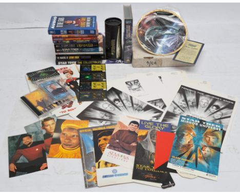 Quantity of Star Trek related collectables, to include Ad Slicks, books, collectors plate, and others, Good to Good Plus. See