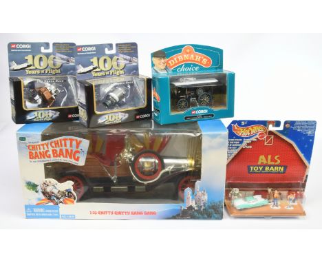 Assortment of scale model vehicles including Ian Fleming's 1:18 Chitty Chitty Bang Bang, Hotwheels Als Toy Barn (Toy Story) p