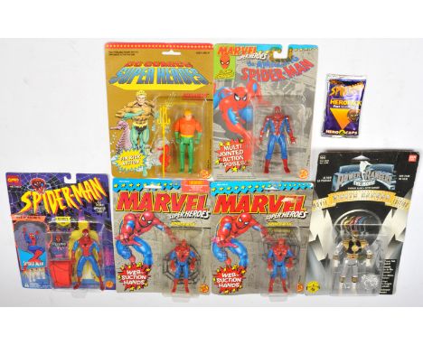 ToyBiz Super Hero carded action figures, to include Marvel Spider-Man, DC Comics Aquaman, also includes BanDai Power Rangers 