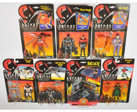 Kenner Batman The Animated Series carded action figures &amp; Batcycle, to include The Joker, Bruce Wayne, Dick Grayson/Robin