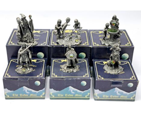 Tudor Mint Myth &amp; Magic Lord of the Rings pewter statues x6, to include 5040 Galadriel and Frodo, 5053 Frodo, Sam and Gol