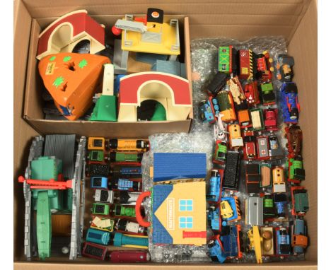 Mattel &amp; similar Thomas the Tank Engine trains and playsets, Good to Good Plus, unchecked for completeness. See photo.&nb
