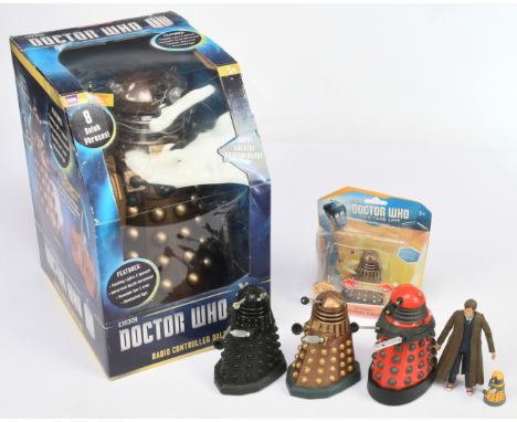 Character Online Doctor Who Radio Controlled 14 inch Dalek (opened), Electronic 3 & 3/4 inch Moving Dalek sealed with loose D