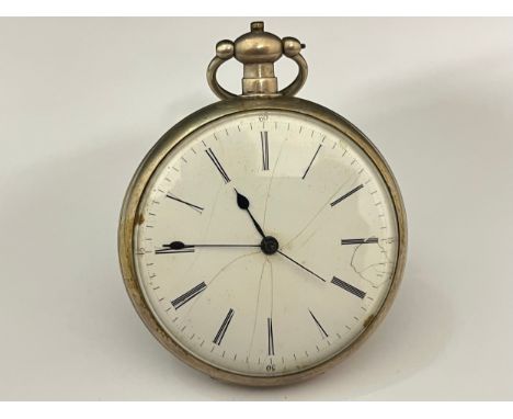 A 19th Century white metal pocket watch made for the Chinese market, enamelled Roman dial (stained and hairlined) with blued 
