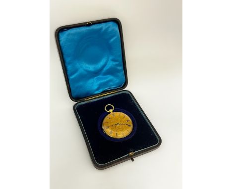 THOMAS EARNSHAW OF HIGH HOLBORN, LONDON: A 19th Century 18ct gold cased small pocket / fob watch, gilt engraved Roman dial wi