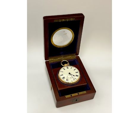 GEORGE JAMISON OF QUEEN STREET, PORTSEA: A late 18th / early 19th Century 18ct gold open-faced chronometer pocket watch, enam