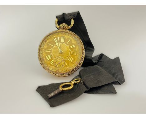 An early 19th Century 18ct gold Massey style open-faced pocket watch, engraved Roman numerated gilt dial with gold spade hand