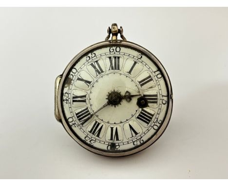 PIERRE LEROY A PARIS: A late 17th/early 18th Century French silver pocket watch. The enamelled Roman dial (a/f) with pierced 