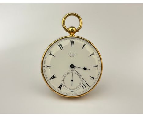 E.J. DENT OF LONDON: A circa 1900 E.J. Dent of London 18ct gold open-faced pocket watch, enamel Turkish market dial and subsi