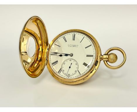 CHARLES FRODSHAM: An early 20th Century 18ct gold half hunter pocket watch, English lever escapement, backplate signed Charle