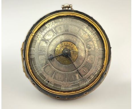 DANIEL GOM OF LYON: A mid 17th Century exceptionally large pair cased striking alarm coach watch, the outer case studded leat