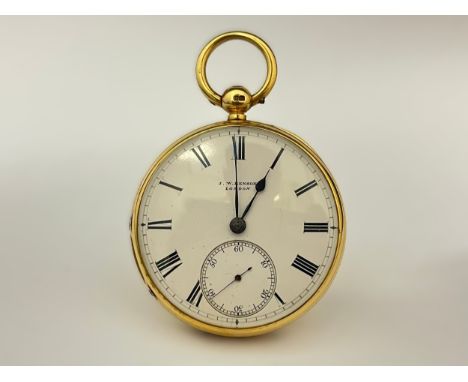 J.W. BENSON OF LONDON: A 19th Century 18ct gold open-faced pocket watch, fusee driven with English lever escapement, backplat