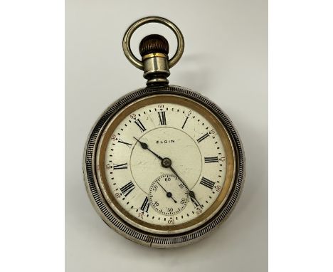 B.W. RAYMOND, ELGIN: An early 20th Century silver cased American 'railroad' pocket watch, enamelled Roman dial (a/f) signed E