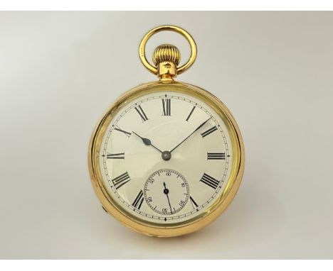 H.M. EMMANUEL &amp; SON: A late 19th / early 20th Century 18ct gold open-faced pocket watch, enamel dial with Roman numerals 