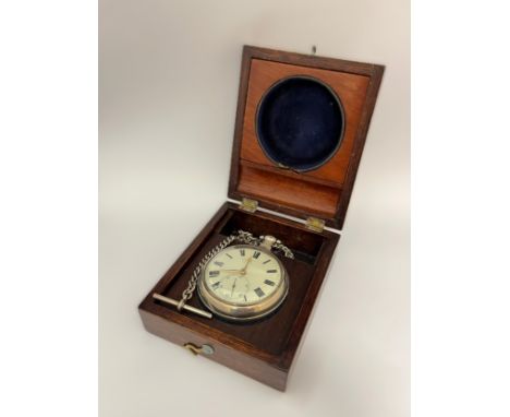 JOHN WOOD OF LIVERPOOL: A 19th Century silver pair cased chronometer pocket watch, enamelled Roman dial with subsidiary secon