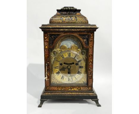 STEPHEN ASSELIN OF LONDON (1670-1744): A green lacquer striking and chiming bracket clock, the gilt dial with calendar and pe