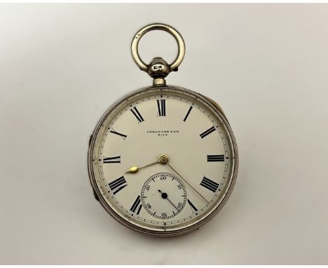 A 19th Century silver open-faced pocket chronometer, enamelled Roman dial with spade hands and subsidiary seconds, English le