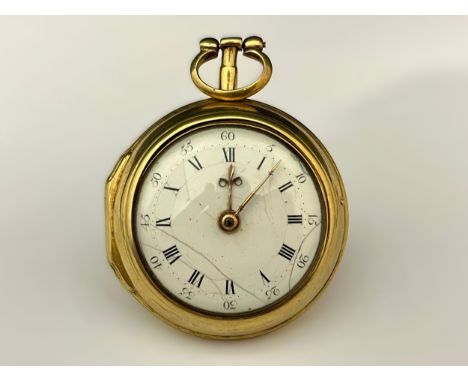 WILLIAM FRODSHAM OF LONDON: A late 18th/early 19th Century silver gilt pair cased pocket watch, enamelled Roman dial (hairlin