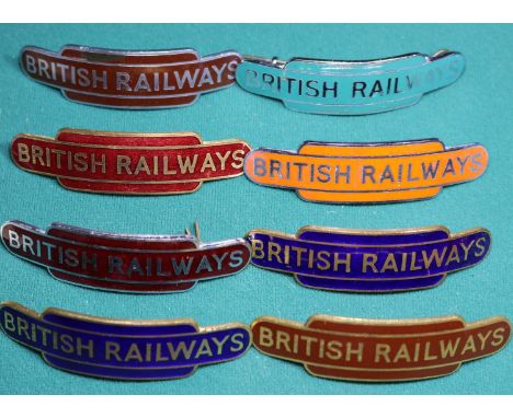 8x BRITISH RAILWAYS totem style cap badges by Gaunt, Pinches, etc. 2x Eastern Region, 2x Western Region, 2x Midland Region, a