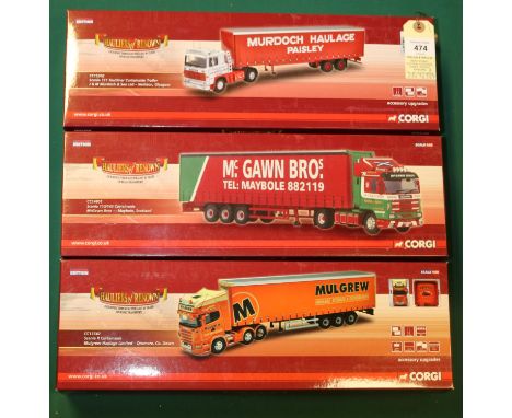 3 Corgi Hauliers of Renown series. Scania R Curtainside, Mulgrew Haulage Ltd Dromore, County Down. CC13740. Scania 113/143 Cu