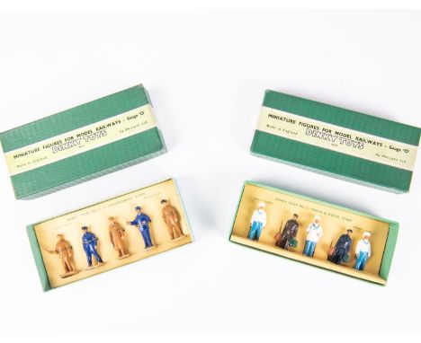 2 Dinky Toys 'O' gauge Model Railways sets. Set No. 4 - Engineering Staff. Comprising 5 Figures. Set No. 5 - Train and Hotel 