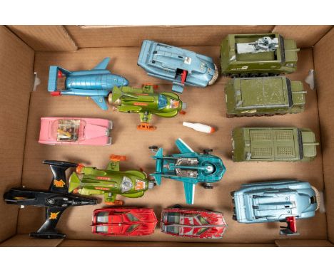 13x Dinky Toys TV and Film related vehicles, most for restoration. Including; Thunderbird 2, with Thunderbird 4 inside. Lady 