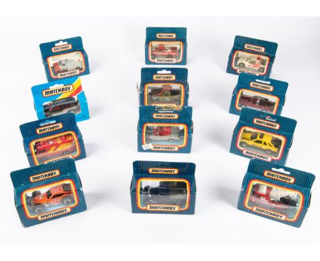 12x Matchbox models; MB24 Lincoln town car, MB55 Ford Sierra XR4, MB34 Ford RS2000, MB63 4X4 Pick up, MB50 Dodge Dakota, MB21