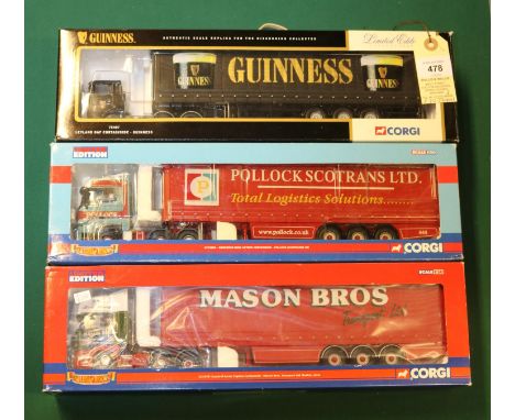 3 Corgi Trucks. 2x Hauliers of Renown Series. Scania R Series Topline Curtainside, Mason Bros, Boston. CC13701. Mercedes Benz