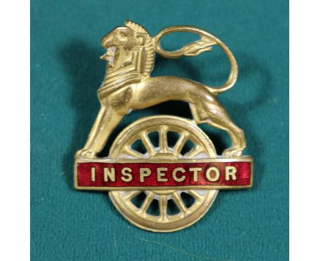 British Railways (Midland Region) INSPECTOR cap badge. Brass and red enamel lion over wheel, with 2 lugs to reserve. VGC. £40