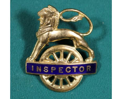 British Railways (Eastern Region) INSPECTOR cap badge. Brass and blue enamel lion over wheel, with 2 lugs to reserve. VGC. £4