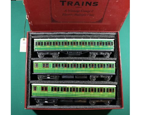 An ACE Trains O gauge Southern Railway EMU set. Comprising a powered Driving Car Brake Third with centre rail pick-up. Full T