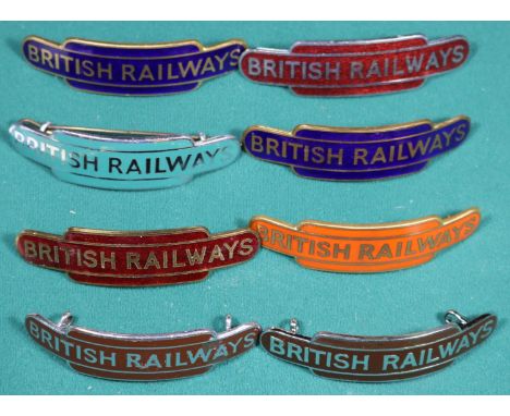 8x BRITISH RAILWAYS totem style cap badges by Gaunt, Pinches, etc. 2x Eastern Region, 2x Western Region, 2x Midland Region, a