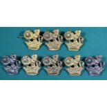 8x British Railways lion and wheel over crown cap badges. 6x brass examples and 2x chrome