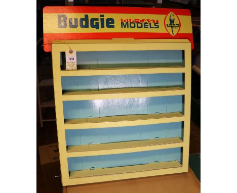 Budgie  model U.S.A. card shop display stand with 5 compartments in yellow and blue card, still retaining its original fasten