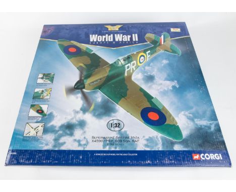 Corgi Aviation 1:32 scale Supermarine Spitfire MKIA X4590/PR-F 609 Squadron RAF (AA33901). Boxed, with packing, minor wear. C