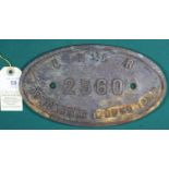 An LNER Locomotive oval brass worksplate from a Gresley Class A1 4-6-2, 2560 Pretty Polly. Built