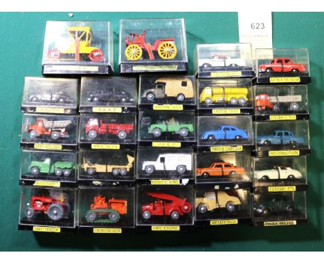 Quantity of small scale unknown maker die cast models, very similar to moko Lesney, various models to include cars, lorries, 