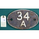 Locomotive shedplate 34A Kings Cross 1950-1963. Cast iron plate in quite good, believed to be