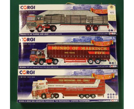 3 Corgi Hauliers of Renown series. Scania 111 40ft Curtainside Trailer, David Munro &amp; Sons Ltd. CC15310. Volvo F12 40ft F